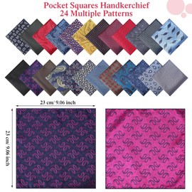 SATINIOR 24 Pieces Mens Pocket Squares Mens Handkerchief Soft Colored Men Assorted Hankies for Wedding Party (Trendy Style)