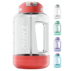 LHHW 1.5 L Water Bottle with Time and Straws, Dog Drinking Bottle for Travelling, BPA-Free Tritan Material, Best Accessories for Sports, Fitness, Running, Hiking (Grapefruit Red)