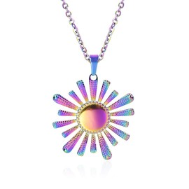 Stainless Steel Shining Sun Style Summer Holiday Beach Vacation Pendant Necklace (Rainbow, One size)