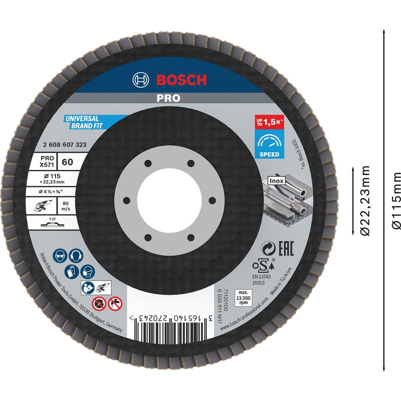 Bosch 1x PRO Metal X571 Flap Disc Straight Version Fiber