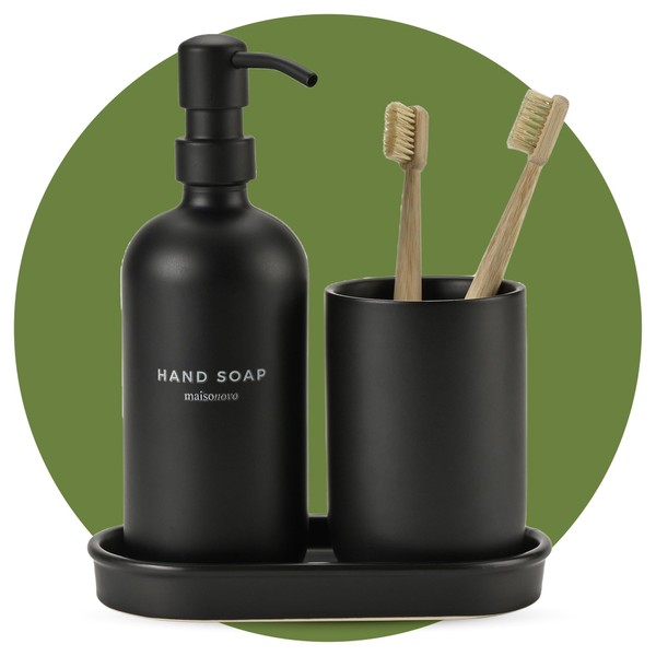 MaisoNovo Elegant Black Ceramic Soap Dispenser Set | Dish Soap