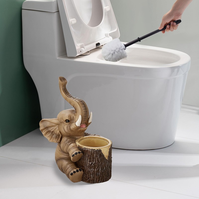 Elephant Toilet Brush and Holder Set - Space Saving, Deep