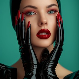 GREEFEI Black Latex Short Gloves with Nails, Rubber Gloves, Unisex, Handmade, Latex Costumes for Party, Cosplay, black