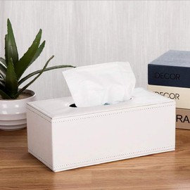 Leather Tissue Box Holder - Waterproof Rectangular Tissue Box Cover Vintage Napkin Paper Holder for Home,Office&Car Decor (White)