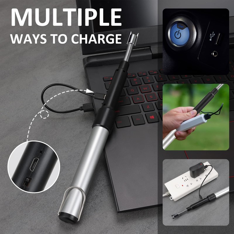 Long Lighter, USB Rechargeable Electric Arc Lighter Retractable Length (11.4in-27.55in),