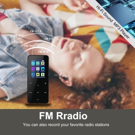 128GB MP3 Player with Bluetooth: Portable Music Player for Kids - Reproductor MP3 HiFi Sound FM Radio - Digital Audio Player Voice Recorder Mini Design Ideal for Sport