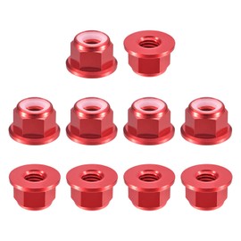 sourcing map Nylon Insert Hex Lock Nuts, 10pcs - M8 x 1.25mm Aluminum Alloy Self-Locking Nut, Anodizing Flange Lock Nut for Fasteners(Claret)