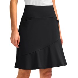 G Gradual Skorts Skirts for Women with 5 Pockets 20" Knee Length Golf Skirt Modest Long Tennis Athletic Skirts for Women(Black,XL)