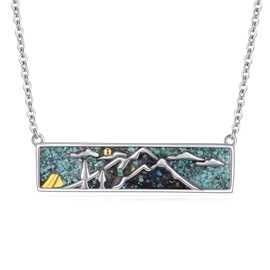 Hagkew Mountain Valley Necklace 925 Sterling Silver Turquoise Mountain Range Pendant Necklace Outdoorsy Jewelry for Hikers Campers Climbers Skiers Nature Lovers