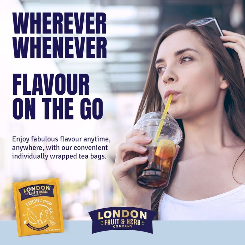 London Fruit & Herb Lemon & Ginger Tea, Caffeine-Free Herbal