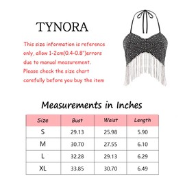 TYNORA Women’s Shiny Rhinestone Crop Top Glitter Tassel Self Tie Halter Sleeveless Tank Top Nightclub Black Rhinestone L