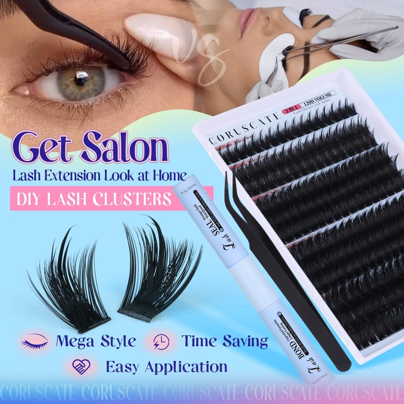 CORUSCATE Spiky Lash Clusters Kit 120D Volume Cluster Eyelash Extensions