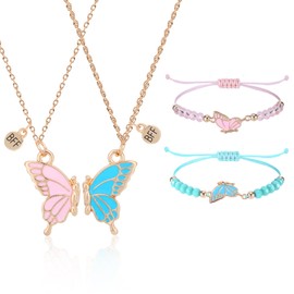 Butterfly Bff Necklace for 2 and Bff Bracelets, Best Friend Necklaces for 2, Butterfly Friendship Necklaces for 2, Matching Necklace Bracelets, Birthday Gifts