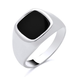 925 Sterling Silver Black ONYX Heavy Signet Ring size M N O P Q R S T U V - MEN'S or LADIES (S)