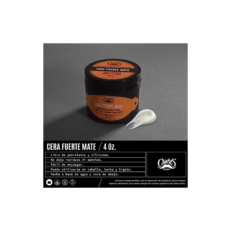 Charle's Cera Fijación Fuerte Mate 113g - Pomada Premium Para