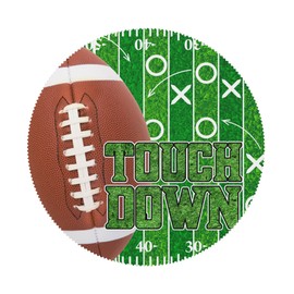 Placemats Set of 6 American Football Field Design,15 Inch Round Green Grass Soccer Theme Table Mats for Dining Table,Heat Resistant Placemats for Kitchen Dining Party Decor