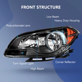 ECCPP Headlight Assembly Pair For Chevy For Malibu 2008-2012 Black Housing Amber Reflector Clear Lens Driver and Passenger Side Replacement Headlights