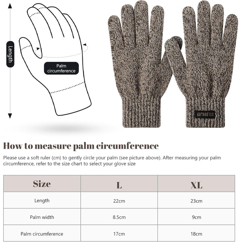 Guantes de punto de lana cálida para dedos completos, unisex,