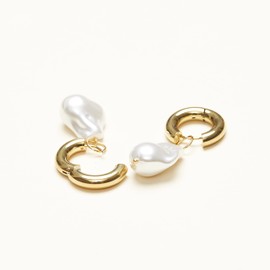 18K Gold Plated Faux Pearl Earrings, Hoop Earrings, Vintage Styled Victoria Baroque Pearl Earrings, Never Tarnish and Hypoallergenic