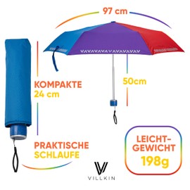 Villkin Umbrella for children with reflective strips, colourful and lightweight pocket umbrella for children with a span of 97 cm, storm-proof umbrella for boys and girls, Rainbow (Manual)