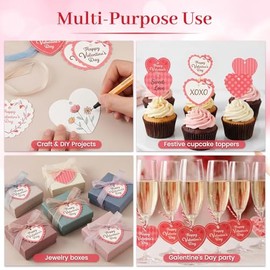 Koogel - 160 etiquetas de papel kraft de corazón - Etiquetas de San Valentín y boda con cordel y cuerda, 8 estilos, románticas en forma de corazón