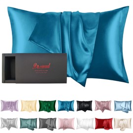 Anti Acne Silk Pillowcase Made in USA, Organic 22 Momme Mulberry Silk Pillow Cases with Zipper, 6A Grade, Anti Wrinkle, Anti Aging, Cooling and Soft Silk Pillow Cover (Peacock Blue, King)