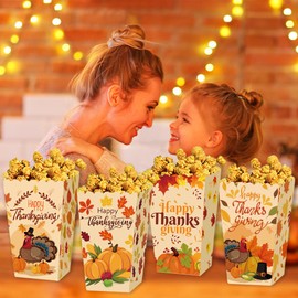 ZHUIGUANGZE 12 Pack Thanksgiving Treat Popcorn Boxes Small Foldable Fall Goodie Bags Turkey Pumpkin Leaf Design Candy Package Wrapping for Thanksgiving Autumn Harvest Festival Party Favors