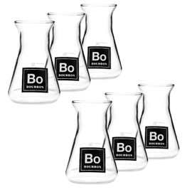 Drink Periodically Set of 6 Laboratory Erlenmeyer Flask Shot Glasses, Clear Glass-Bourbon-2.75oz each