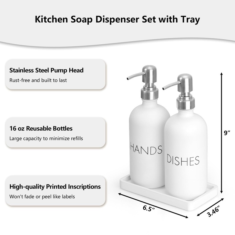 White Dish and Hand Soap Dispenser Set - Glass Kitchen