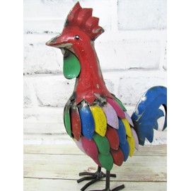 Big Sky Antiques Rustic Small 9 Inch Tall Repurposed Scrap Metal Rooster Statue Home Farm Garden Decor