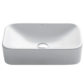KRAUS Elavo Rectangular Vessel White Porcelain Ceramic Bathroom Sink, 19 inch KCV-122
