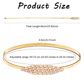 Neyauo Women Skinny Stretch Metal Waist Belt, Thin Elastic Chain Belt for Dress, Rhinestone Belts gold Belts for Women(Adjustable from 23.62 inches to 28.34 inches)