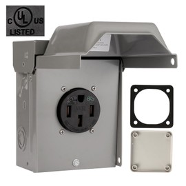 50 Amp EV/RV Power Outlet Box, NEMA 14-50R Receptacle EV Charger Outlet Box,Heavy Duty Metal Box, NEMA 3R Weatherproof Enclosure Lockable Cover for Indoor/Outdoor EV Charging(UL Certified+ETL Listed)