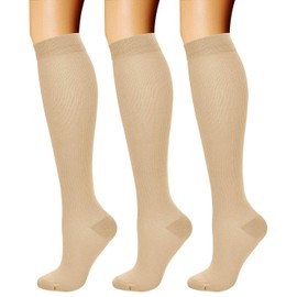 CHARMKING Compression Socks for Women & Men Circulation (3 Pairs) 15-20 mmHg is Best Athletic for Running, Flight Travel, Support, Cycling, Pregnant - Boost Performance, Durability (L/XL,Nude)