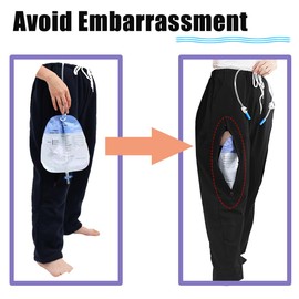 Lmaray Catheter Leg Pants Hold 2 Larger Urine Bags - Holder for Nephrostomy, Ostomy, Foley (Large, Grey)