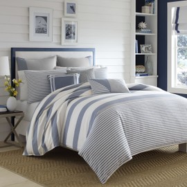 Nautica Home | Fairwater Collection | 100% Cotton Mediterranean Inspired Design Herringbone Weave Comforter Matching Shams, 3-Piece Bedding Set, King, Blue