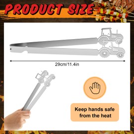 Geiserailie Stainless Steel Barbecue Tongs, Bratwurst Tongs, Men's Gift, Grill Accessories, Gift Idea for Men, Dad, Grandpa for Party, Garden, Dishwasher Safe, Silver (Tractor)