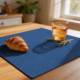 Linen Fabric Placemats Set of 4, Machine Washable, Heat Resistant, Wrinkle Free, Thick Polyester Kitchen Place Mats for Dining Table (Navy Blue)