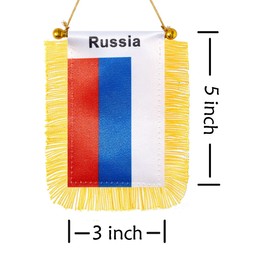 CANTENDO 2 Pack Russia Window Hanging Flag,Mini Russian people Car Flag with Pole Tassel Suction Cup Rearview Mirror Decoration(3x5 Inch)