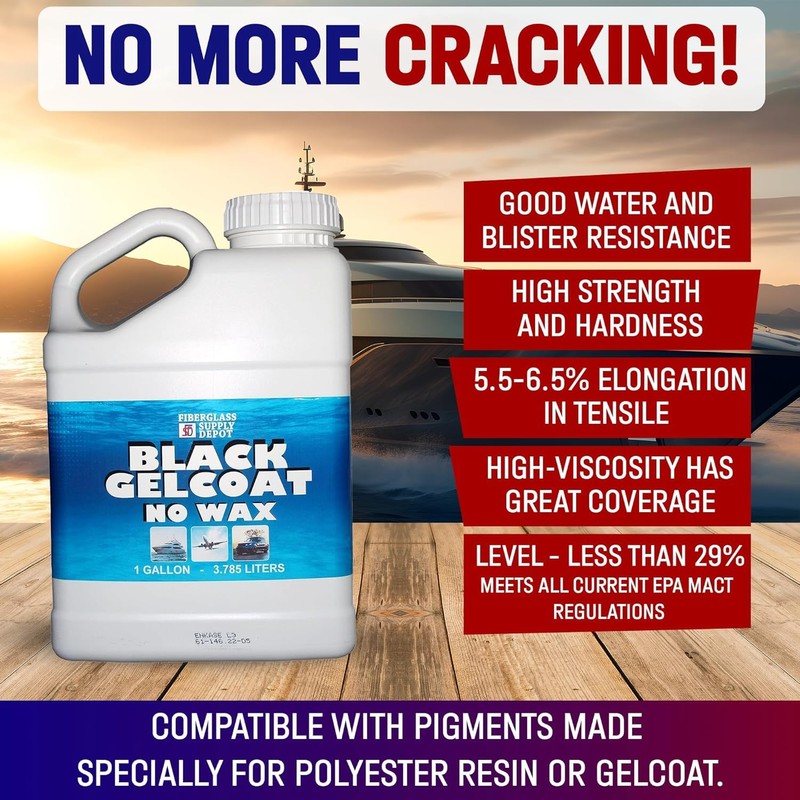 Black Gelcoat No Wax Gallon with 60cc Hardener (MEKP)