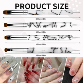 4PCS French Manicure Brush, Two Way Nail Art Brush with Dotting Tool for Cuticle Clean Up & Nail Art Design, French Nail Brush Professional Salon (White)