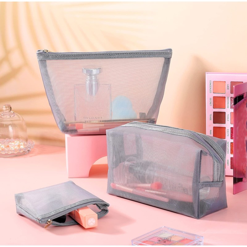 Boao 3 Piece Mesh Cosmetic Bag Mesh Makeup Bag with