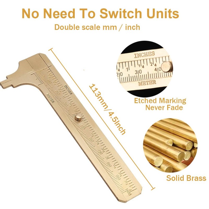 Brass Pocket Caliper with Double Scale Sliding Gauge Bead Measuring