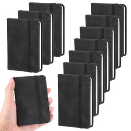 LLOUSSAK 10Pcs Pocket Notebook Mini Notebook 4.3 x 3.1 Inch Small Journal Notebook Dairy Hardcover Leather Pocket Notebook 100 Sheets A7 Notebook for School Business Memos (Black)