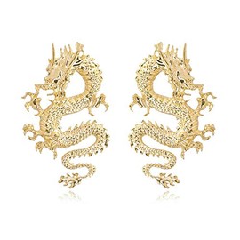 Vintage Chinese Style Dragon Stud Earrings for Women Jewelry(Gold)