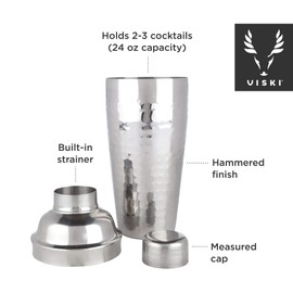 Viski Admiral Hammered Metal Cocktail Shaker, Silver
