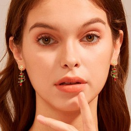 LAXPICOL S925 Sterling Silver Christmas Tree Earrings For Women,Christmas Earring For Women,Christmas Drop Earrings For Women,Gold Christmas Earrings With Star Earring Gifts For Christmas Women Girls