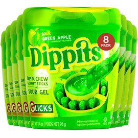 Glicks Dippits Sour Green Apple (8 Pack) | Gummy Sticks with Tangy Sour Gel | Fun & Interactive Candy | Sweet & Sour Candy | Party Favor | Kosher