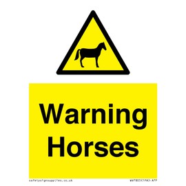 Viking Signs Warning Horses Sign - 75x100mm - A7P,Yellow/White