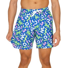 Tipsy Elves Swimming Trunks - 7 inch Inseam Classic & Stretch Swim Trunks Men with Mesh Lining, Stretch Gator Rager (Blue), Large